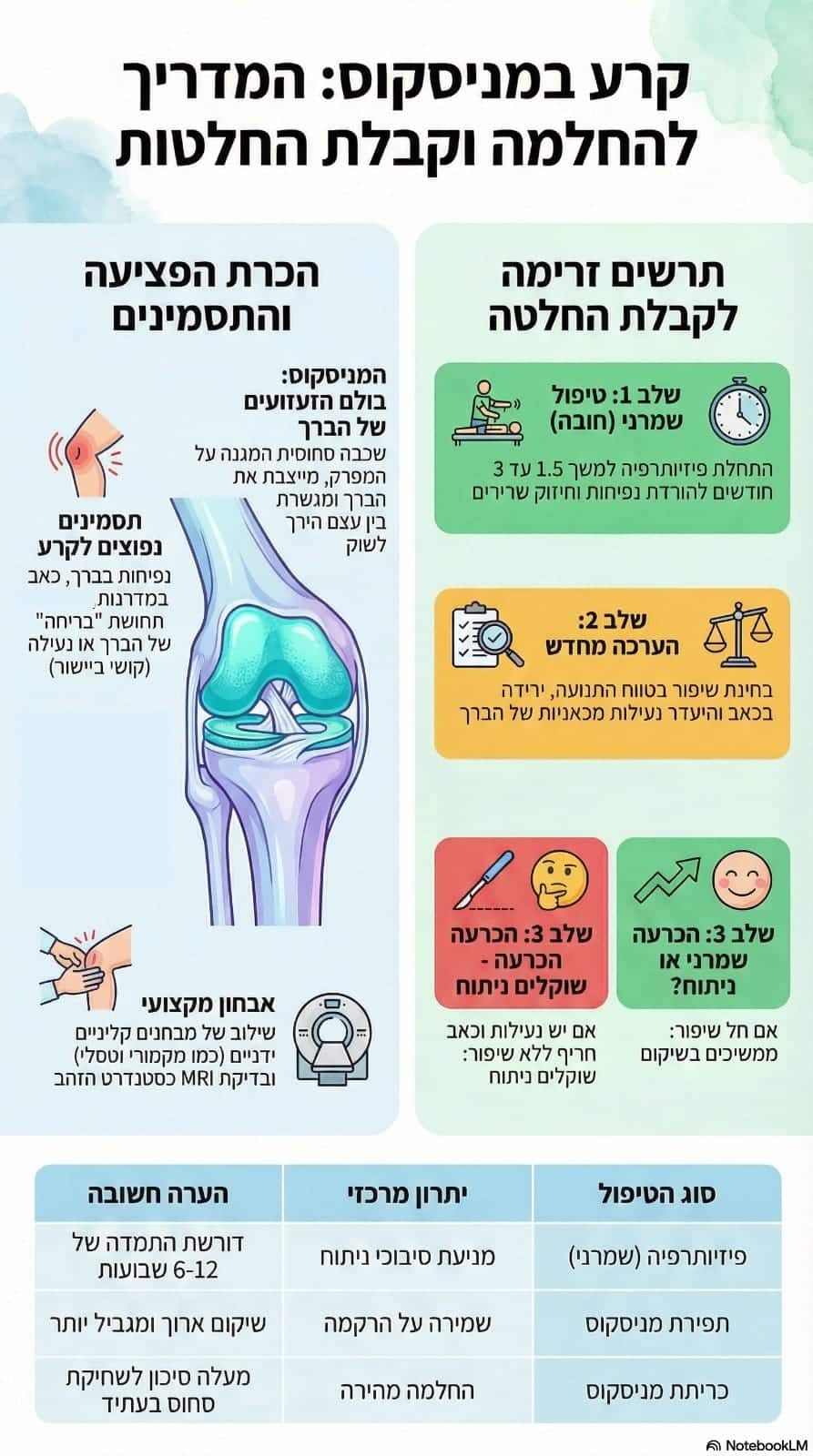 קרע במיניסקוקס -מדריך לקבלת החלטות לטיפול והחלמה